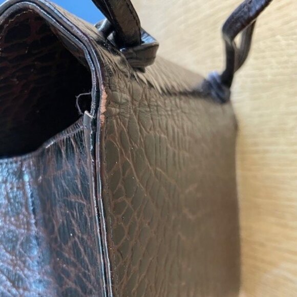 Vtg. 1950’s Hudson's Bay Co. LEATHER + SUEDE HANDBAG Embossed Croc/Gator/Snake - Picture 12 of 16